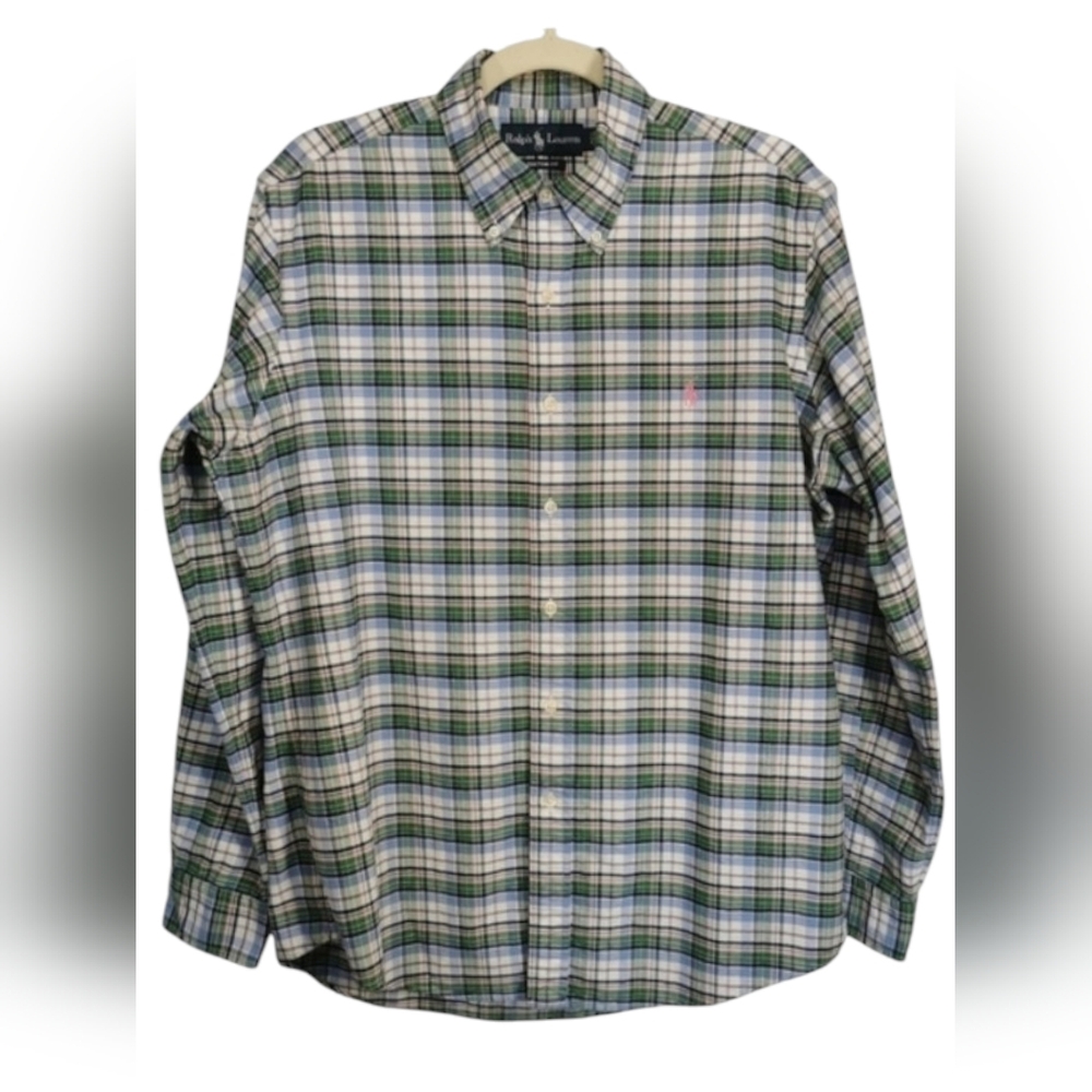 Ralph Lauren Blue Label Custom Fit Plaid Button Down Shirt Pink Pony Sz L